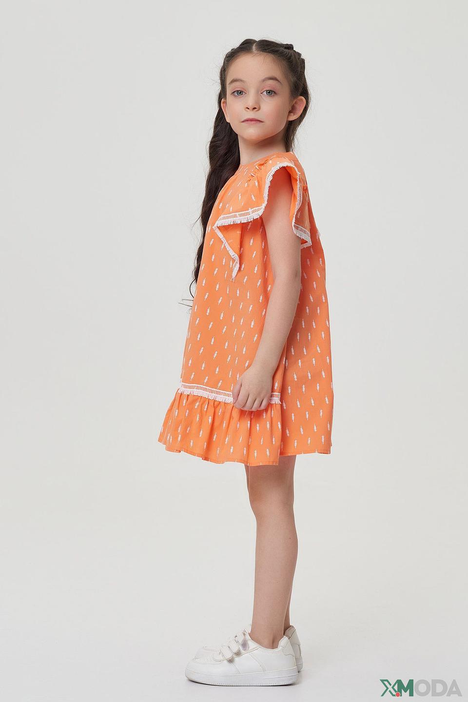 Платье Choupette детское, оранжевое с принтом и кружевом