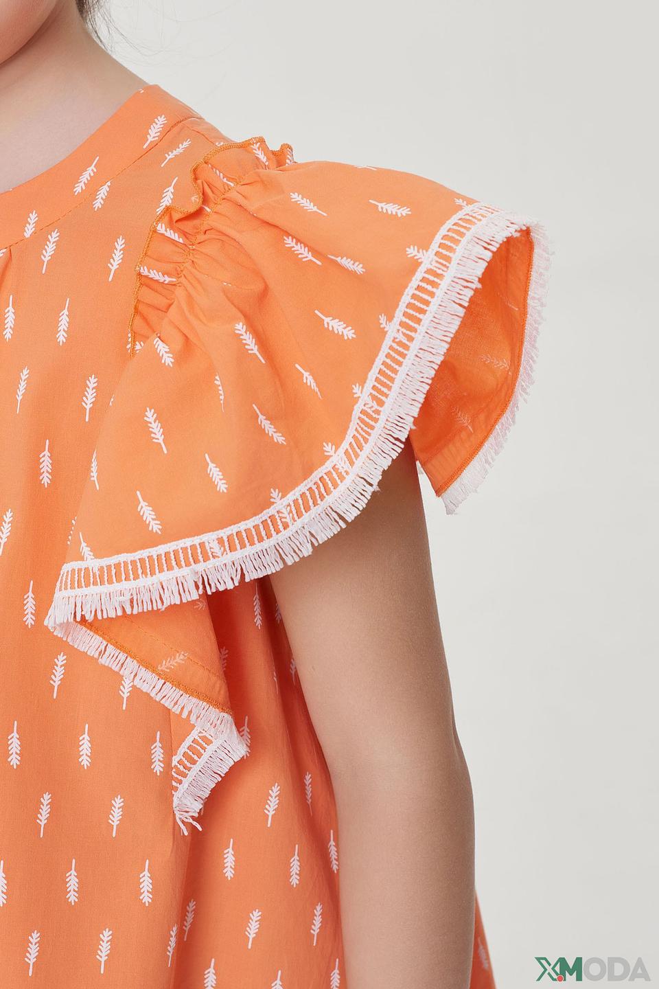 Платье Choupette детское, оранжевое с принтом и кружевом