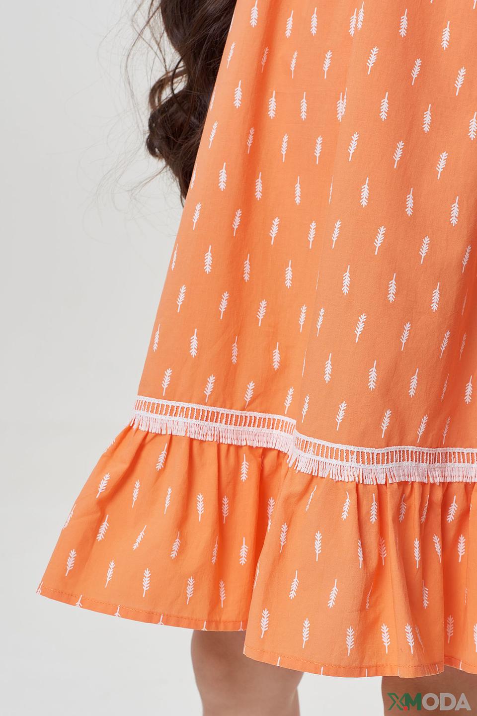 Платье Choupette детское, оранжевое с принтом и кружевом