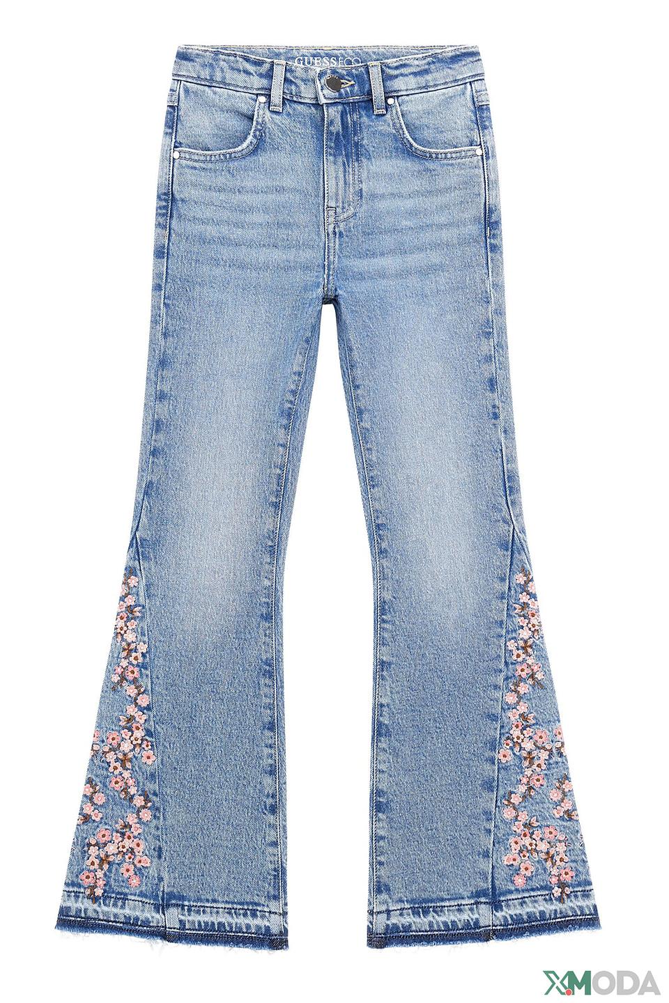 Джинсы Guess для девочки с вышивкой голубой