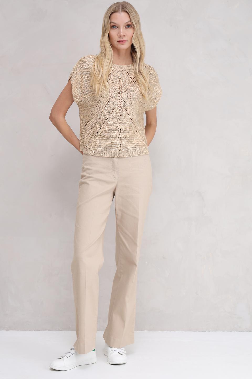 Пуловер Taifun с ажурной вставкой бежевый