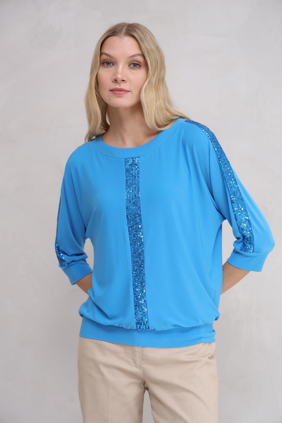 Блуза Bianca с пайетками голубая