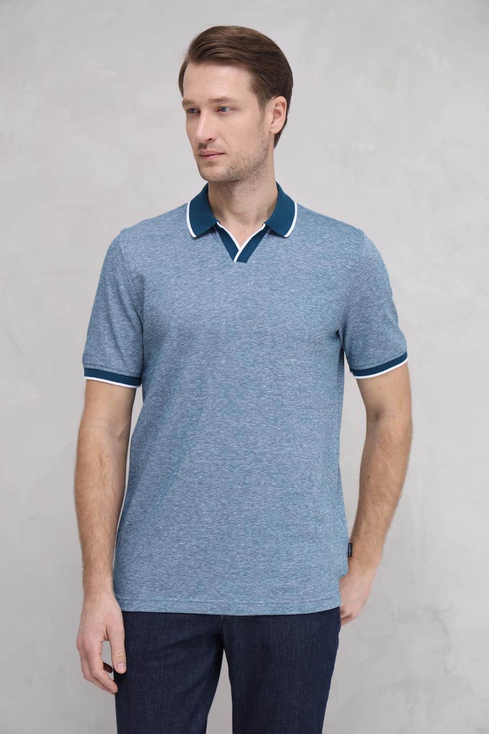 Поло Bugatti с контрастной отделкой голубой