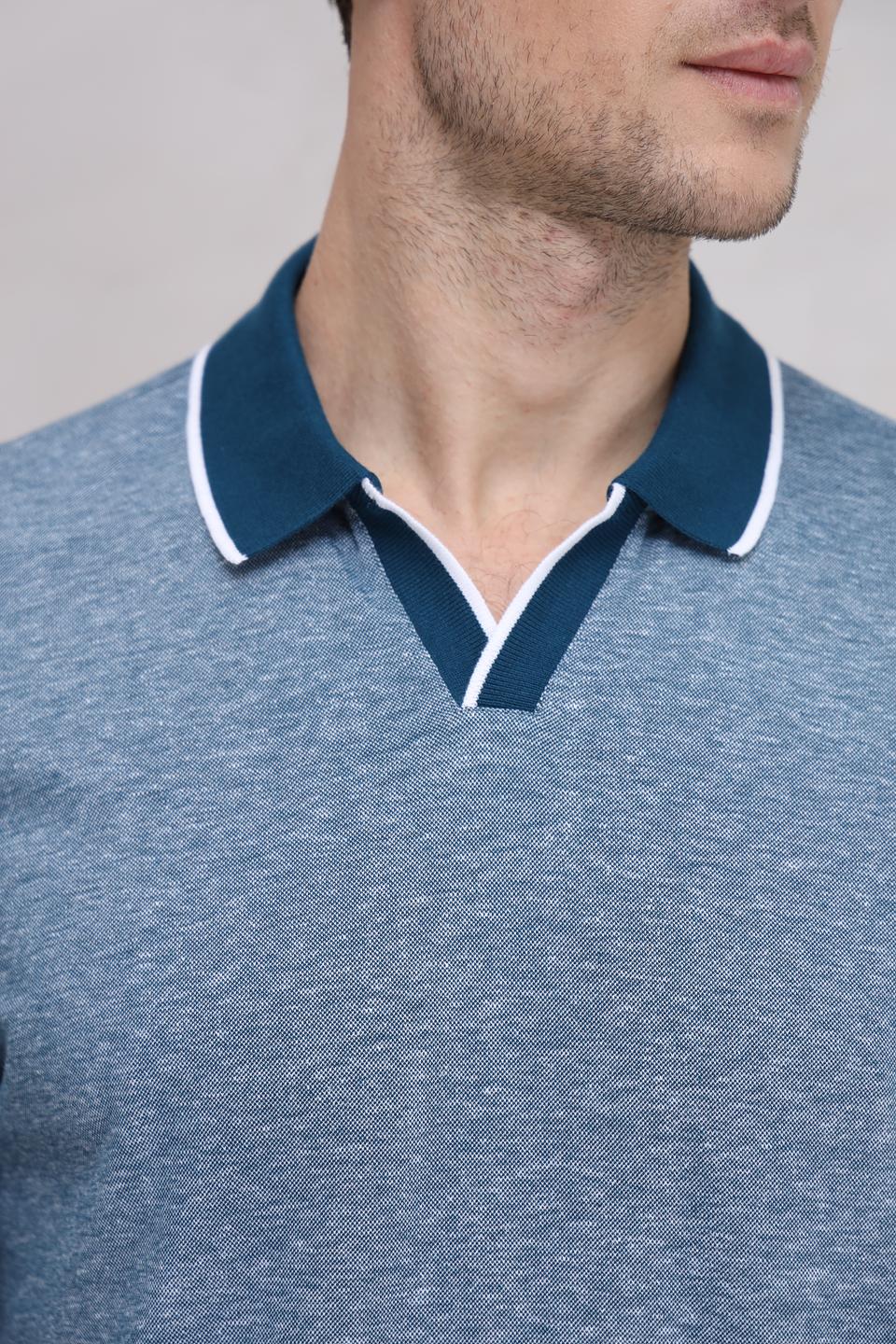 Поло Bugatti с контрастной отделкой голубой