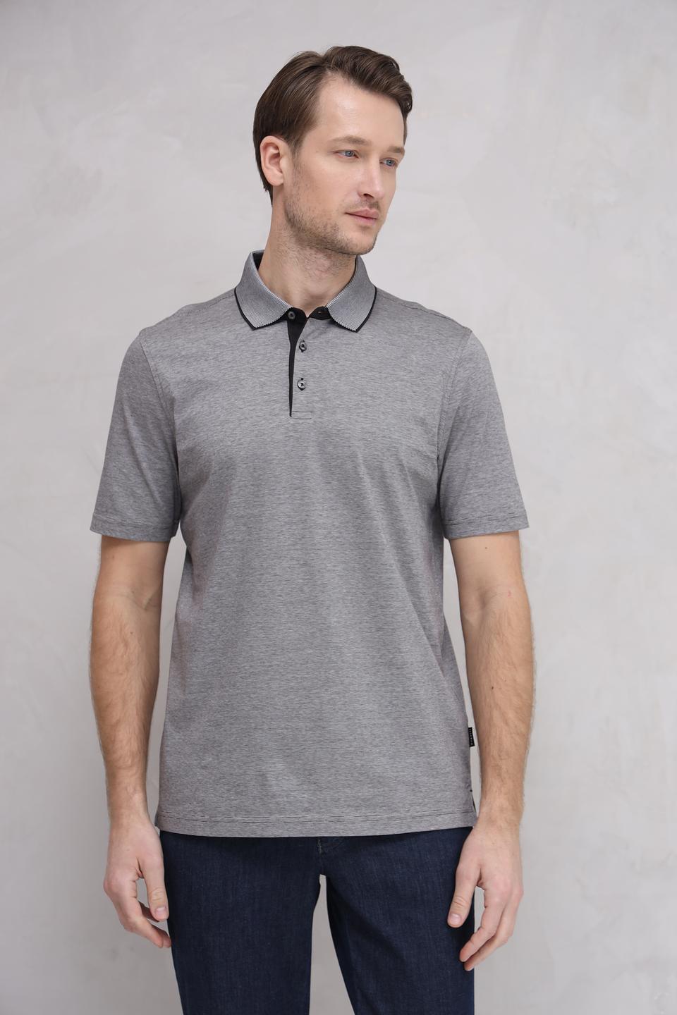 Поло Bugatti серое с полоской