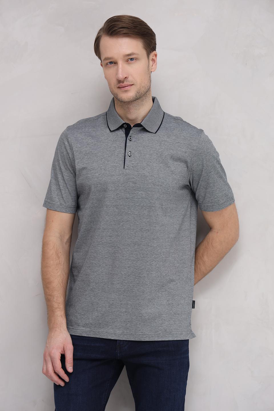 Поло Bugatti серый с чёрным воротником
