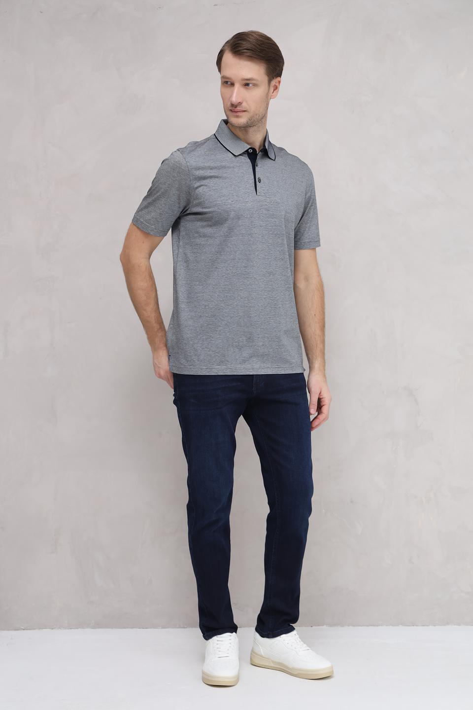 Поло Bugatti серый с чёрным воротником