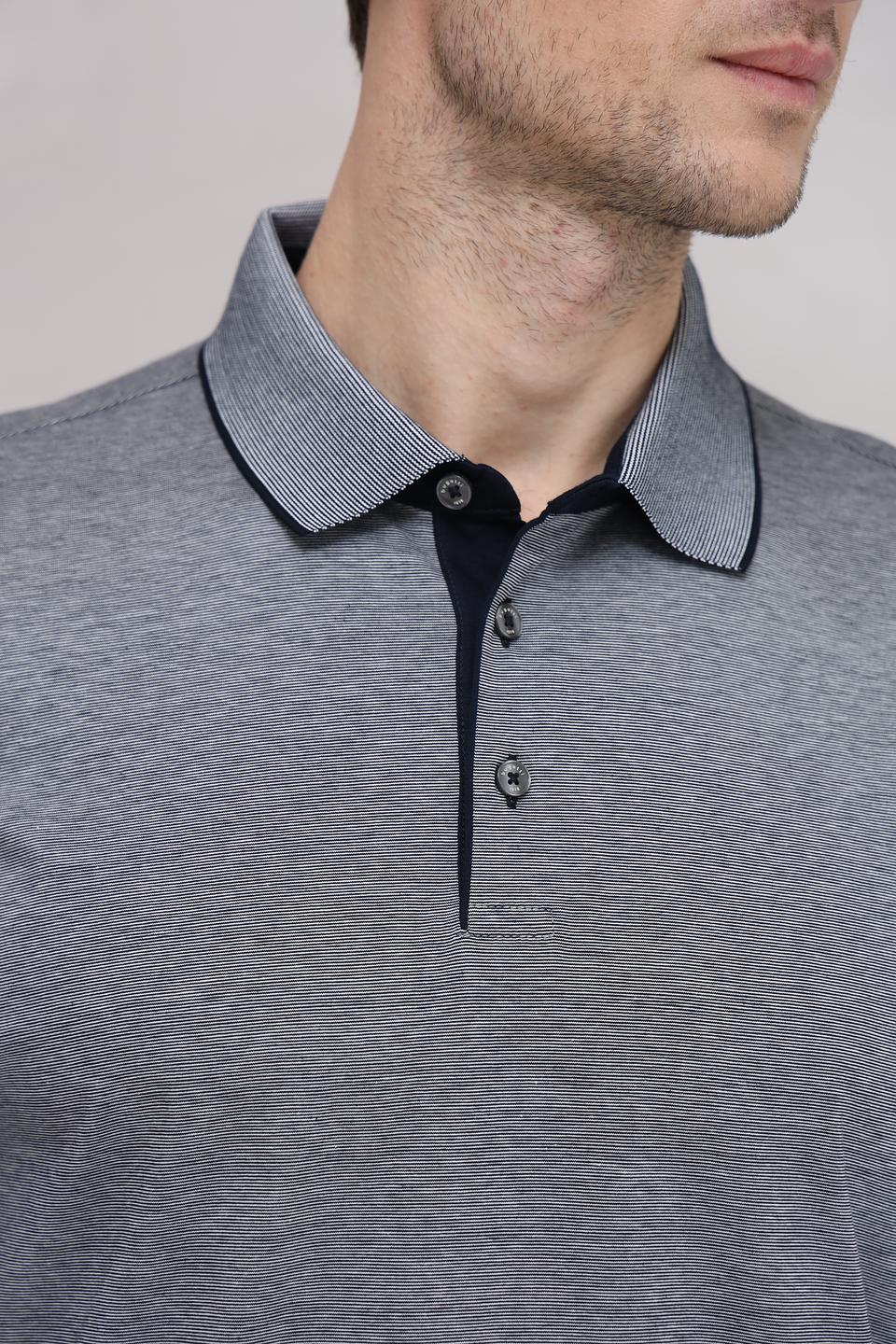 Поло Bugatti серый с чёрным воротником