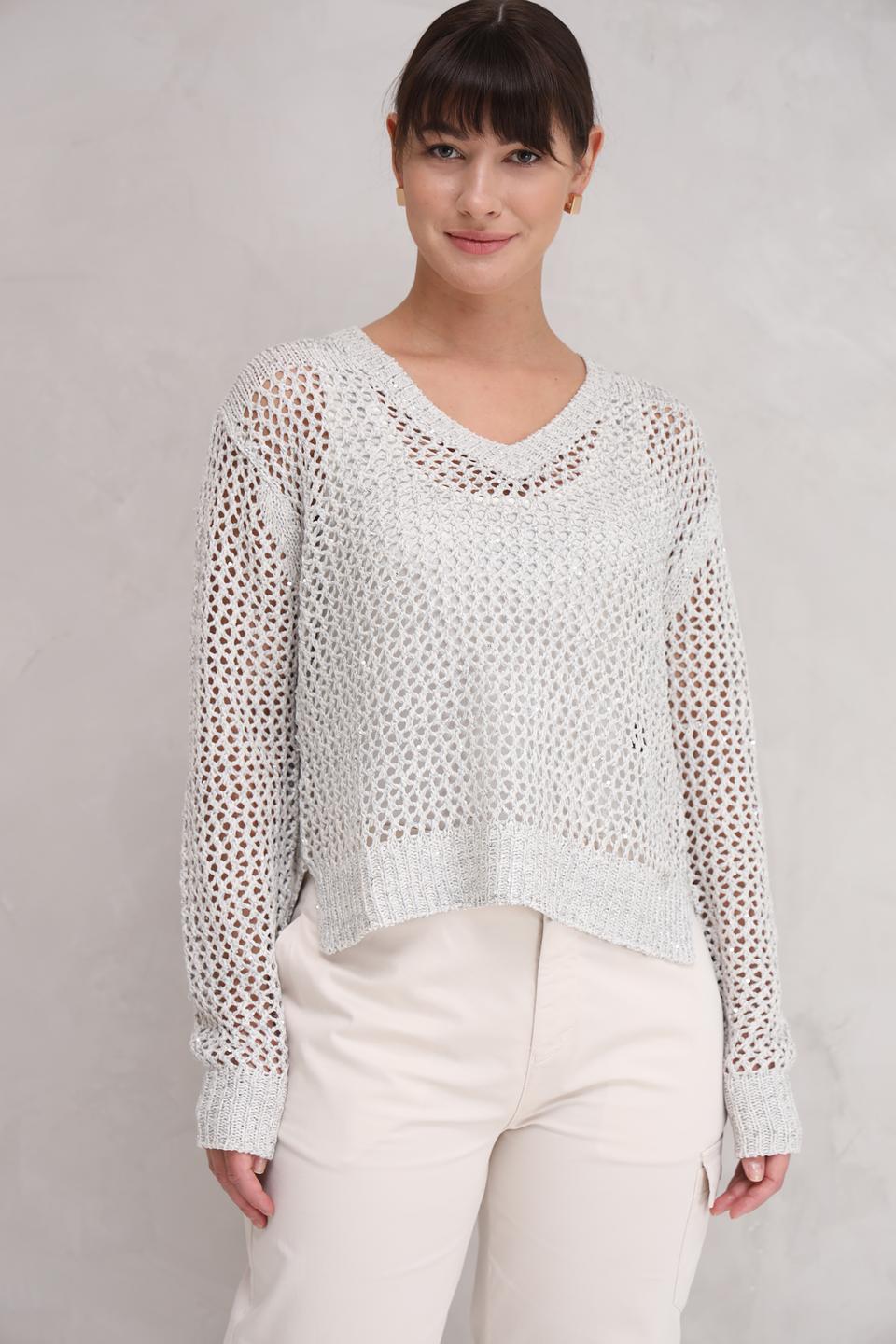 Пуловер Monari светло-серый ажурный