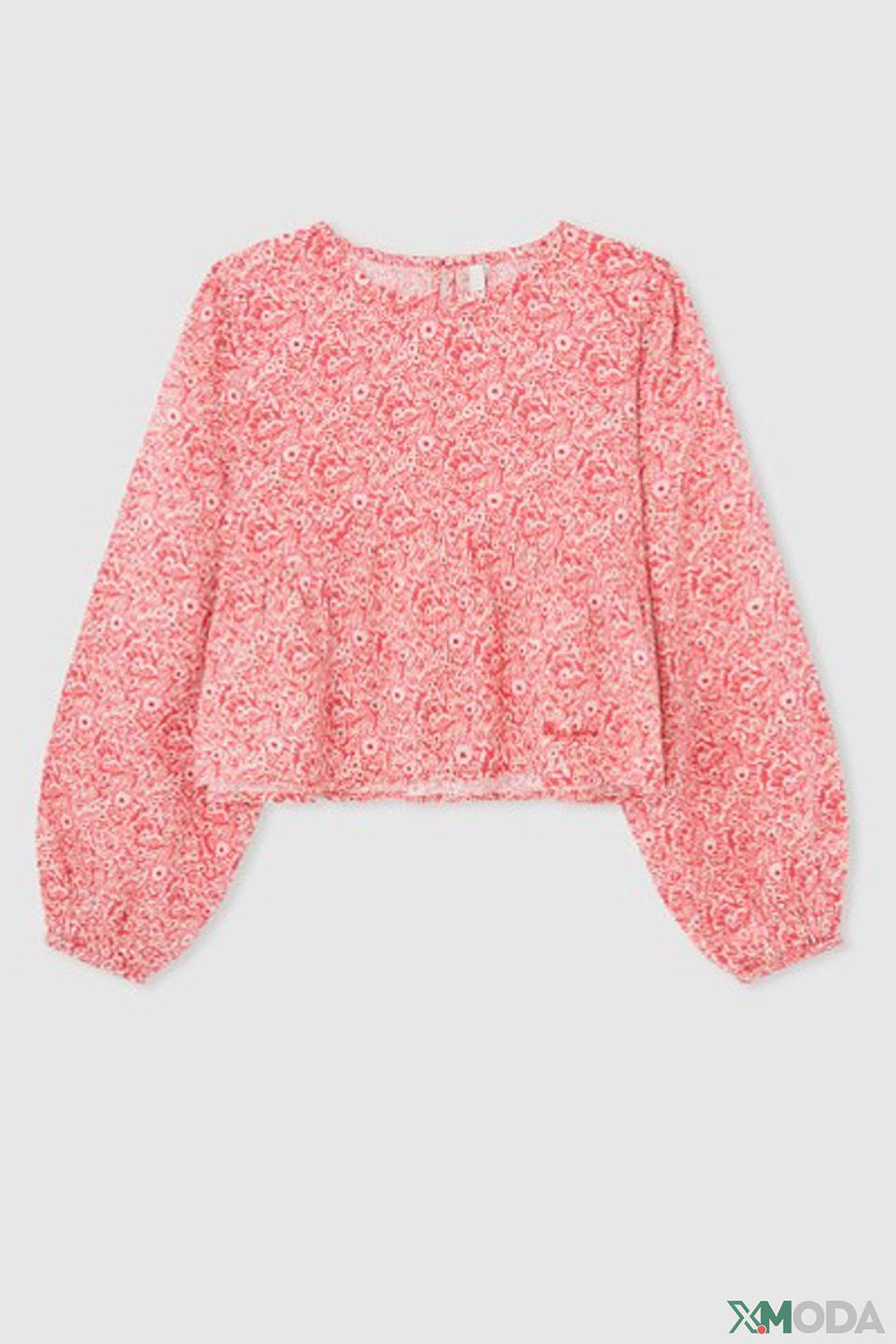 Блуза Pepe Jeans London розовая с цветочным принтом и рукавами-фонариками