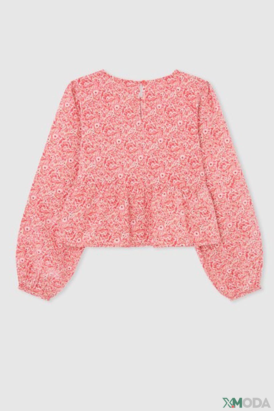 Блуза Pepe Jeans London розовая с цветочным принтом и рукавами-фонариками