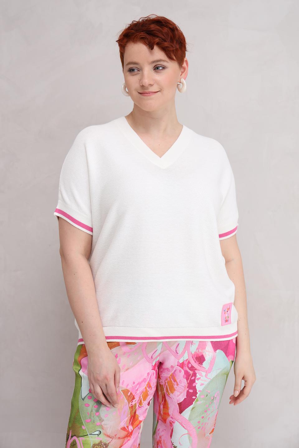 Пуловер Lecomte белый с розовой полосой