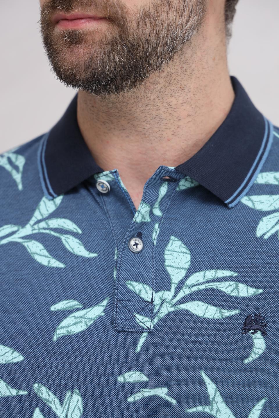 Поло Lerros с принтом листьев синее