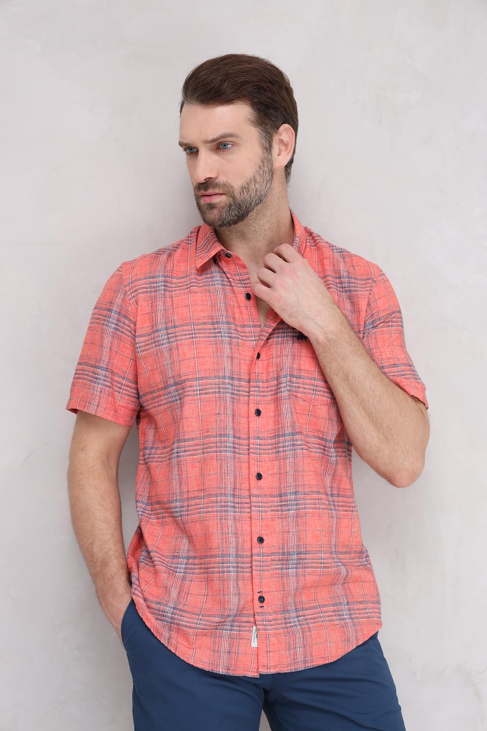 Рубашка кр Lerros клетка оранжевый