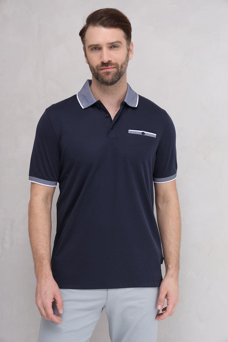 Поло Bugatti темно-синее с серым воротником
