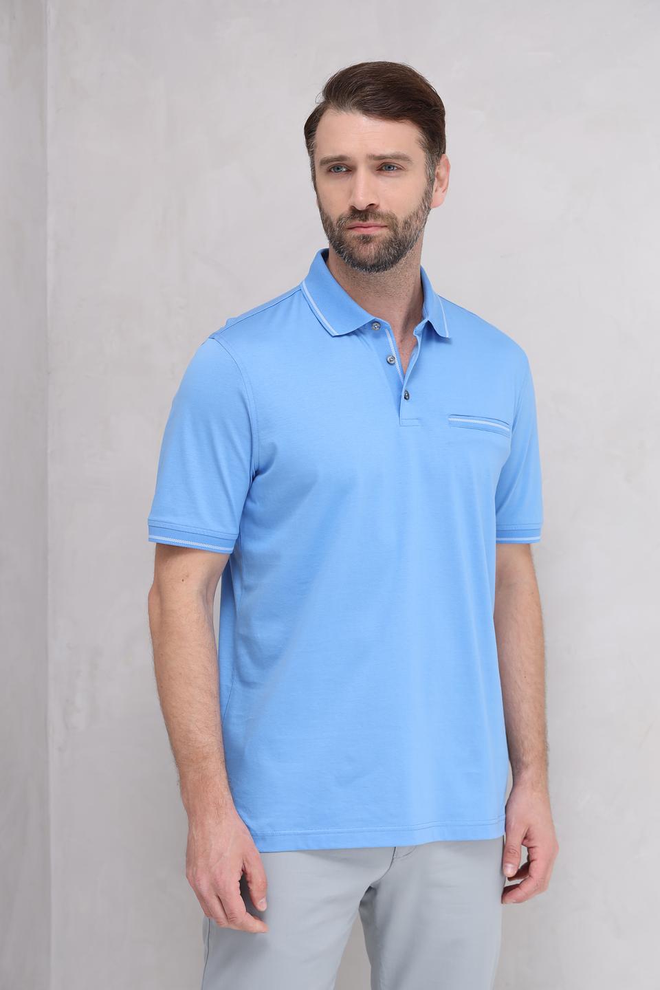 Поло Bugatti голубое с карманом
