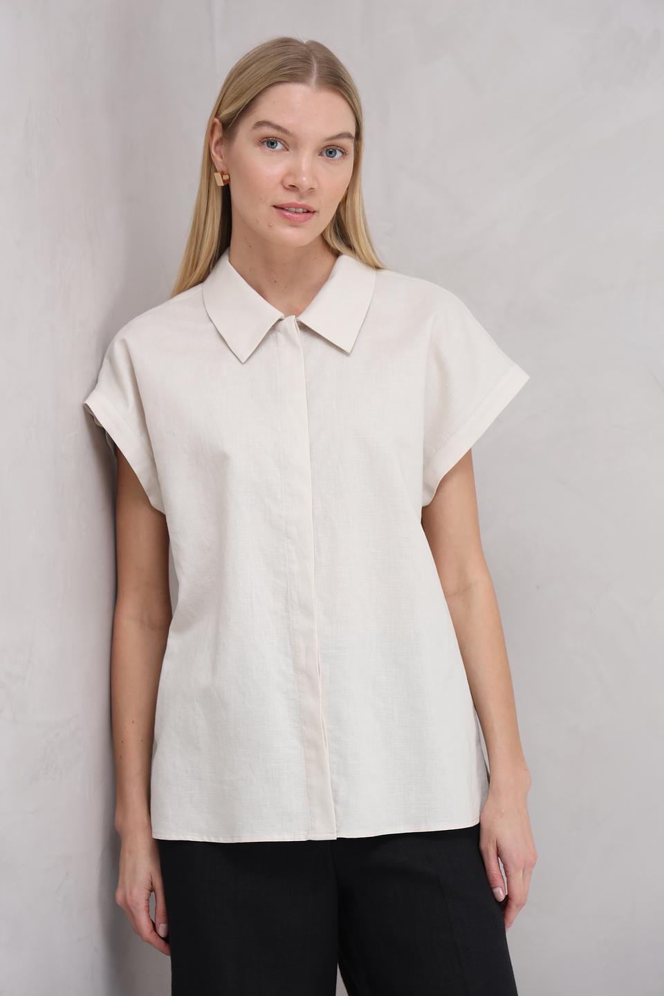 Блуза UNQ женская бежевая с коротким рукавом