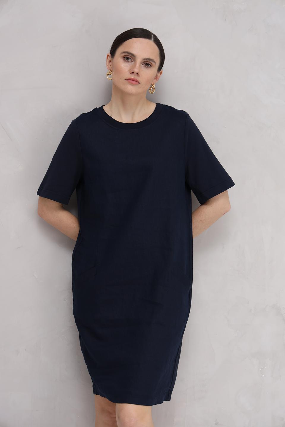 Платье Oui из льна тёмно-синее