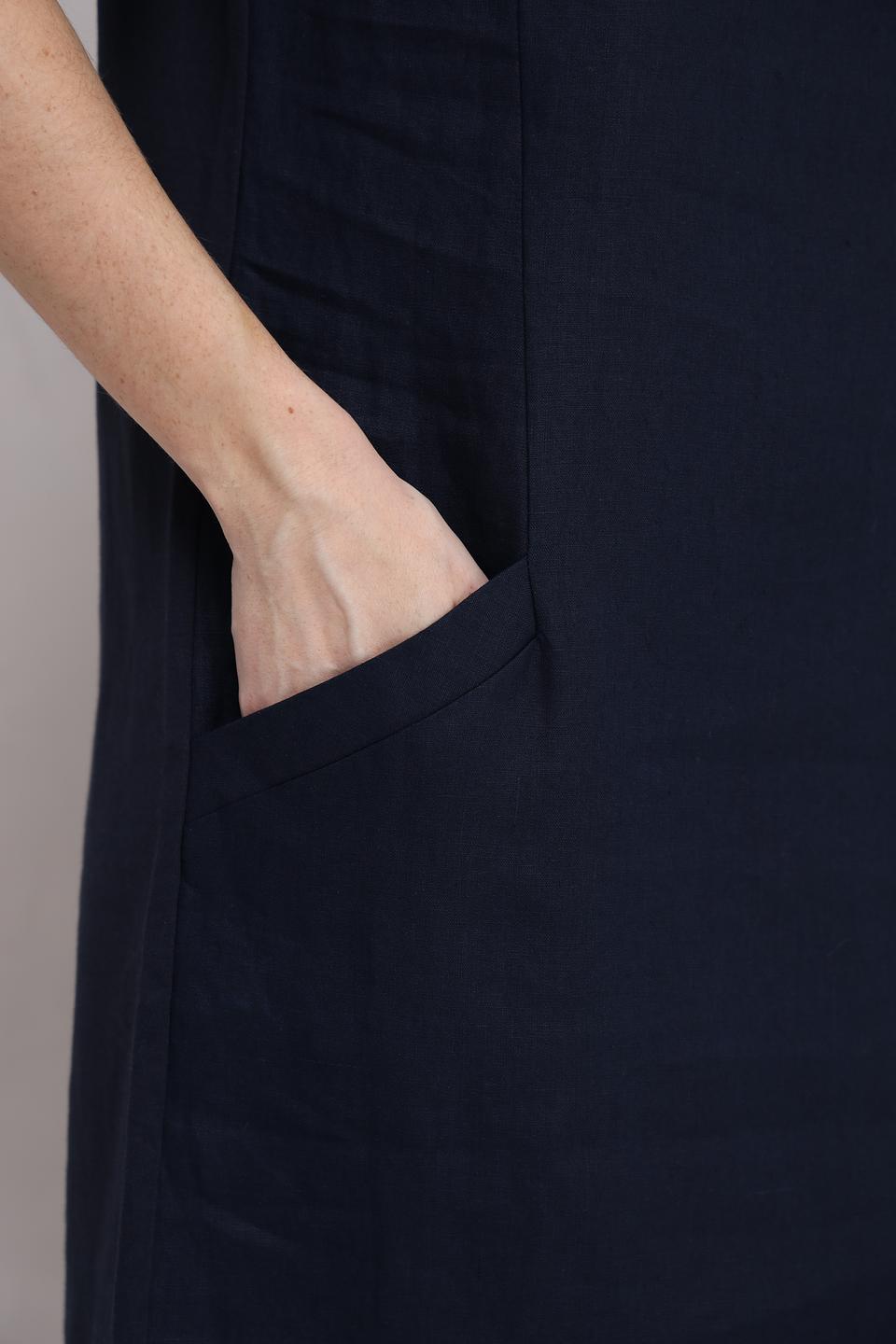 Платье Oui из льна тёмно-синее