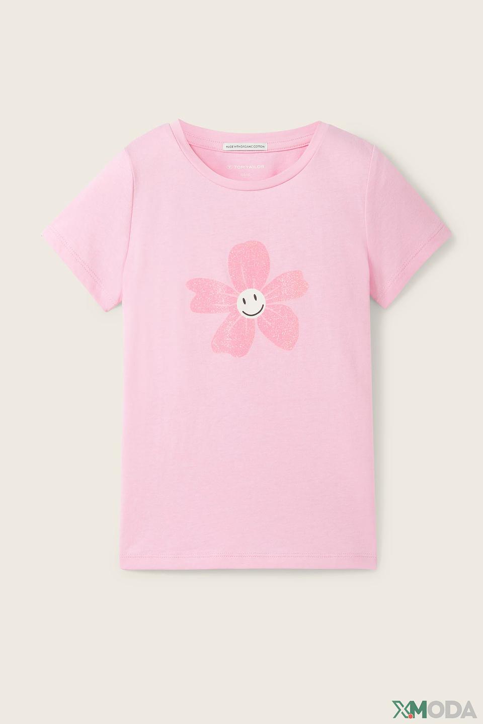 Футболка Tom Tailor дев. с цветком розовый