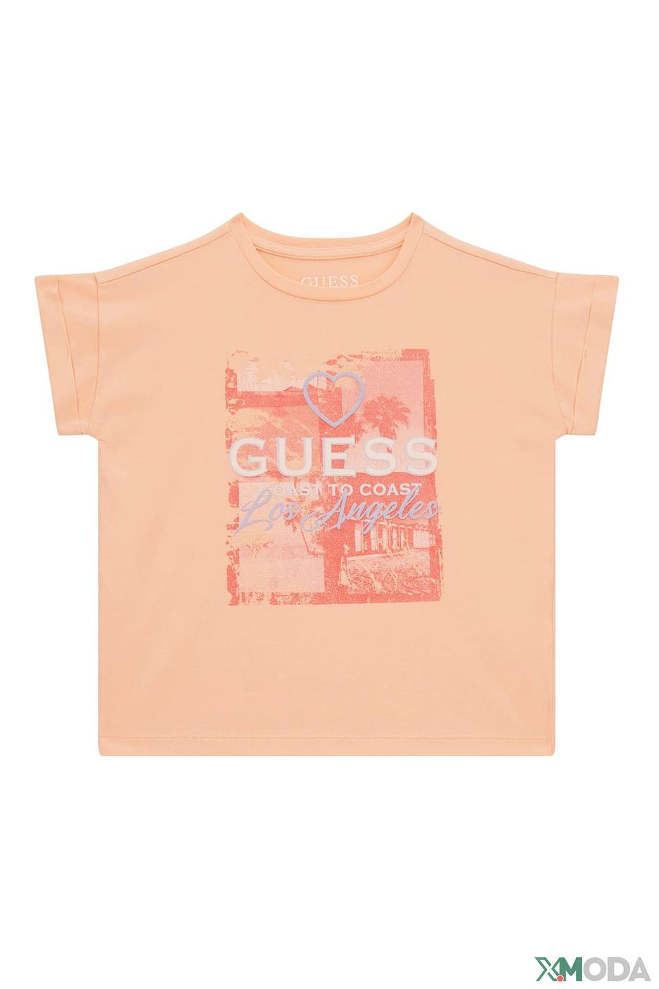 Футболка Guess дев. с принтом персикового цвета