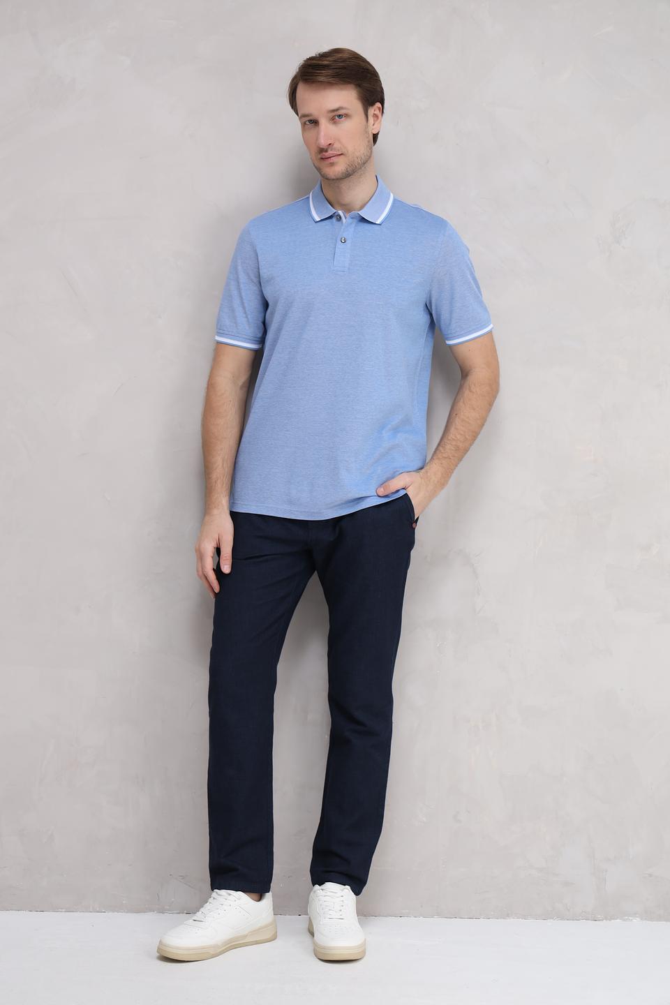 Поло Bugatti голубое с белой отделкой