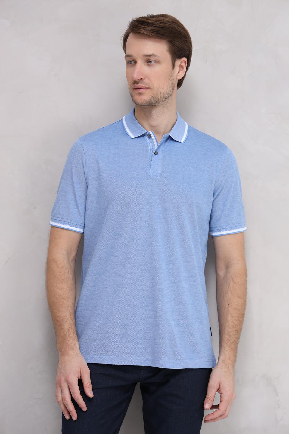 Поло Bugatti голубое с белой отделкой