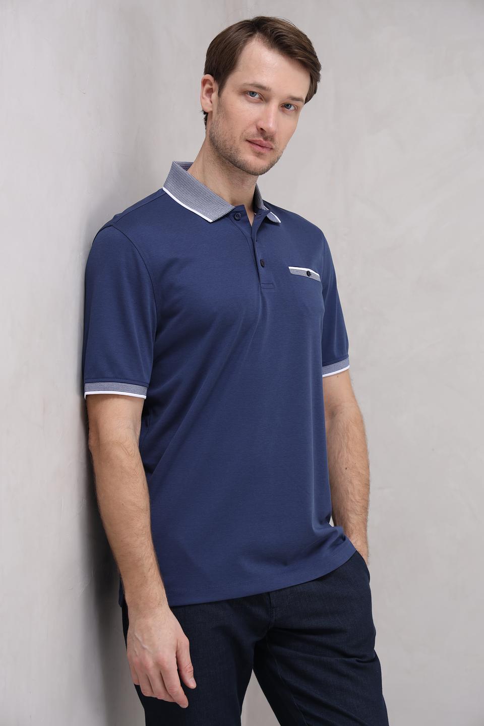 Поло Bugatti синее с серым