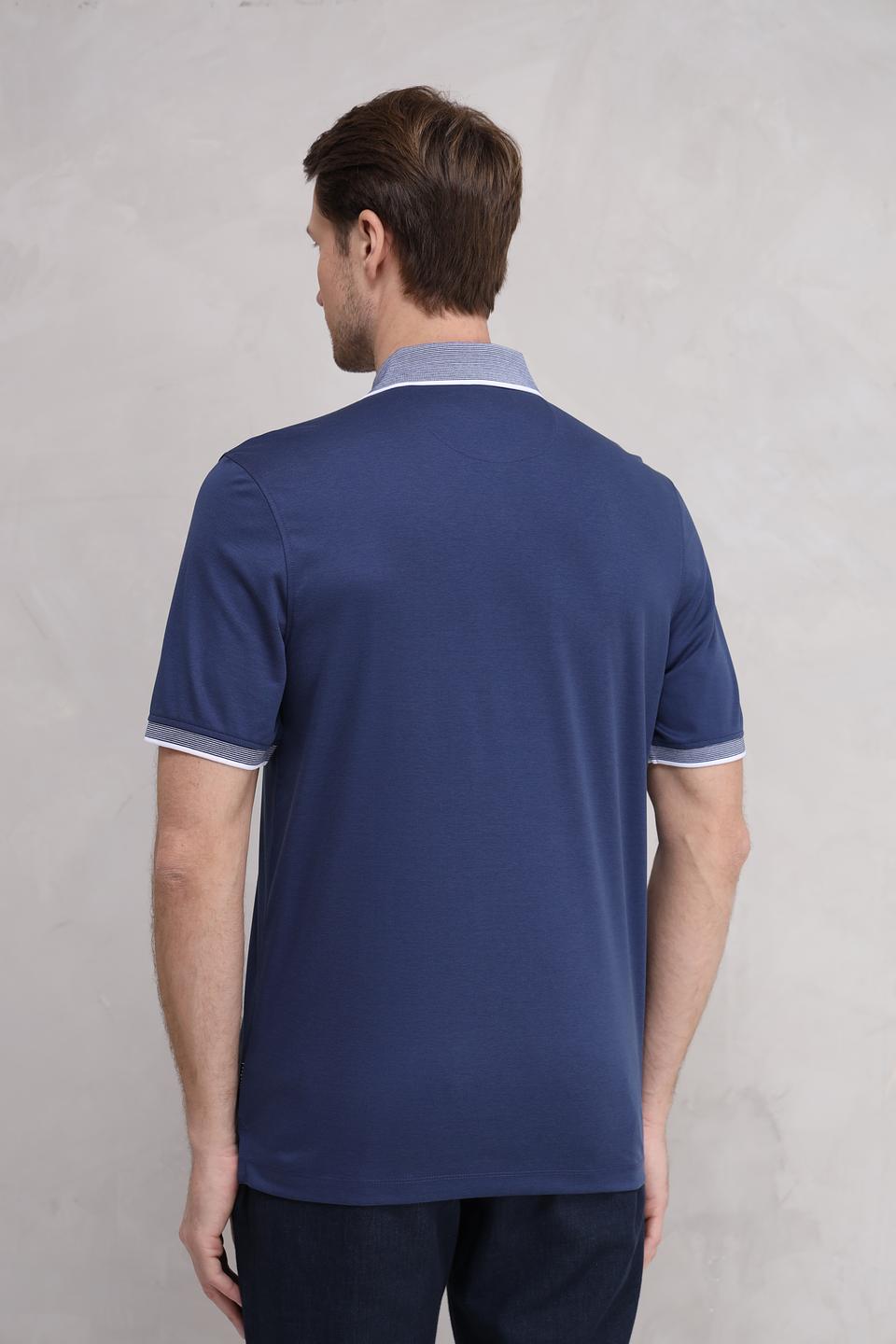 Поло Bugatti синее с серым