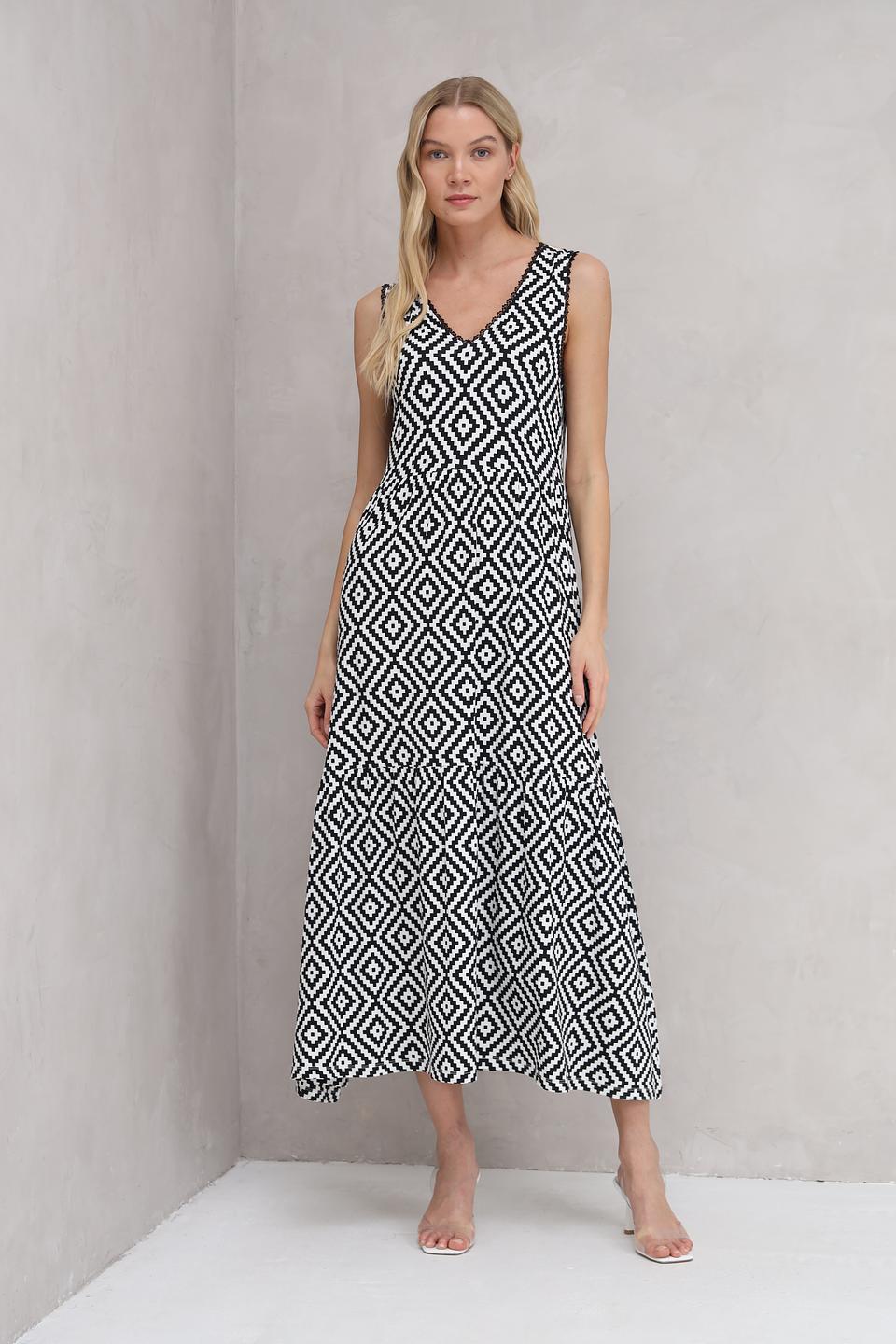 Платье Marc Aurel в ромбик чёрно-белое