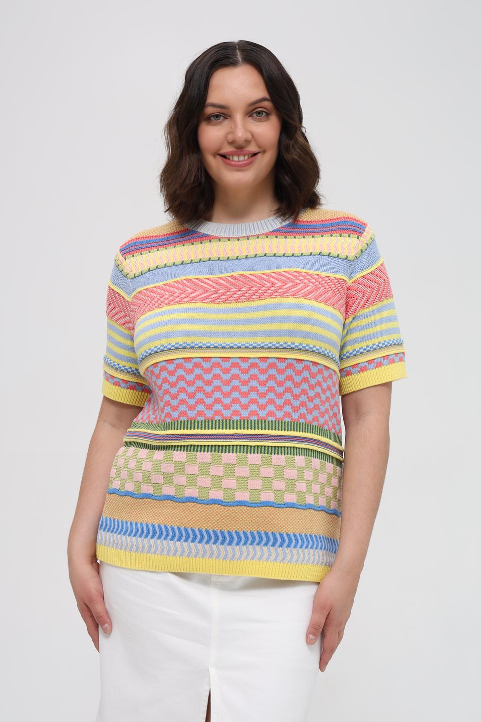 Пуловер Oui с коротким рукавом в полоску