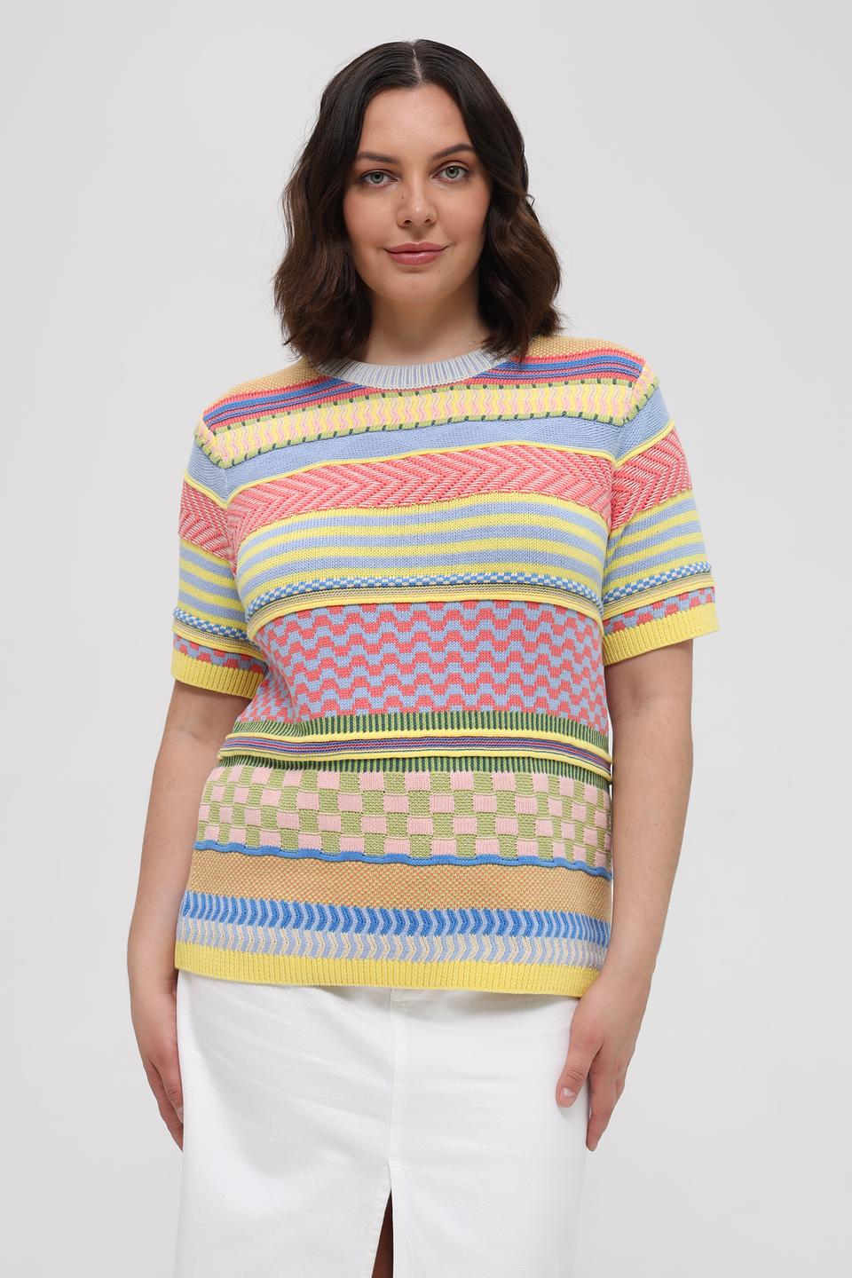 Пуловер Oui с коротким рукавом в полоску