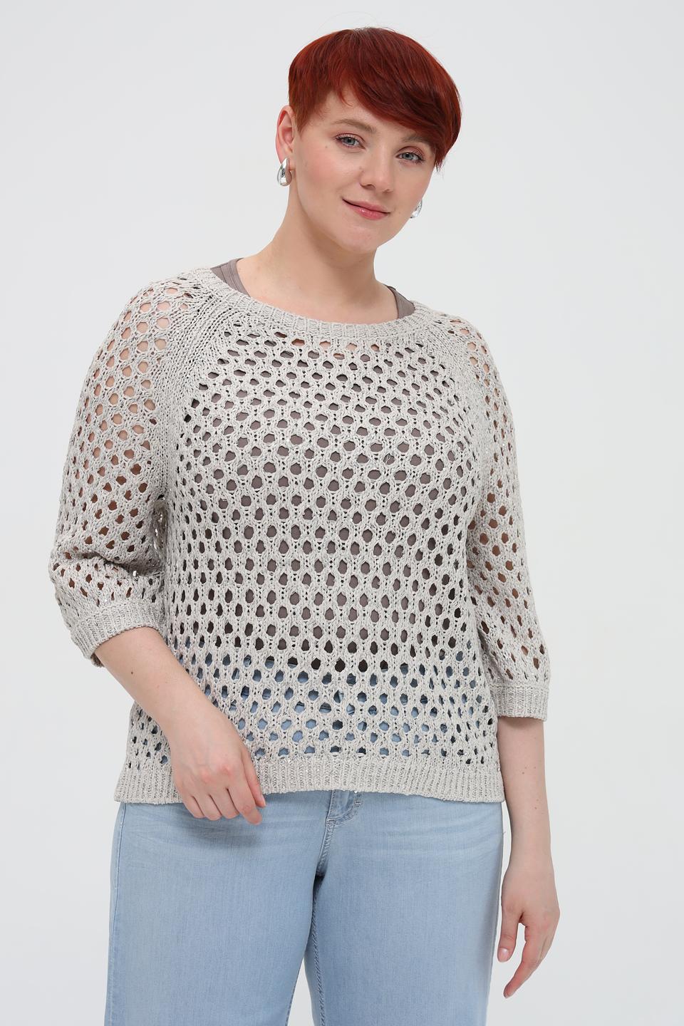 Пуловер Monari с ажурной вязкой бежевый