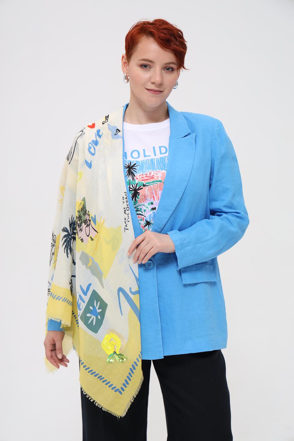 Платок Oui с вышивкой жёлтый