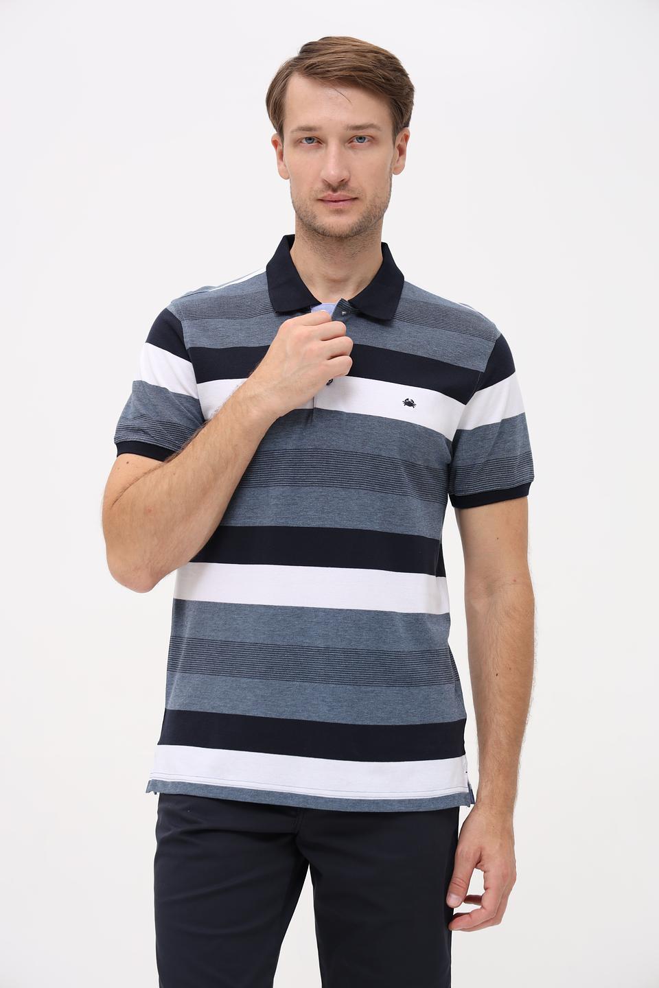 Поло Granchio в полоску синий