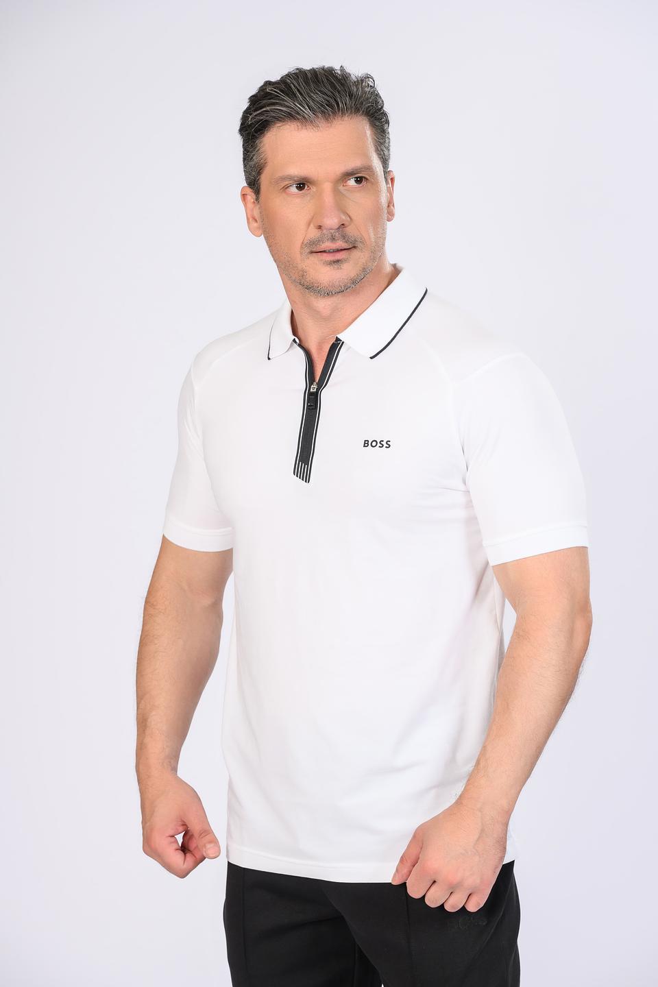 Поло Boss Green с молнией белый