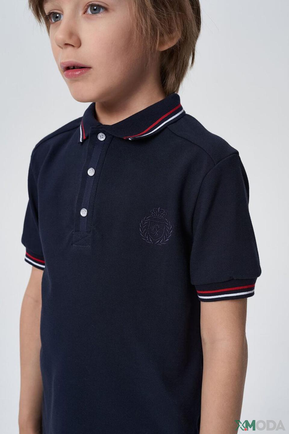 Рубашка-поло Choupette темно-синяя с вышивкой для мальчика