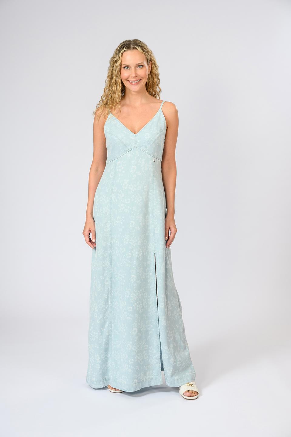 Платье Guess с цветочным принтом голубое