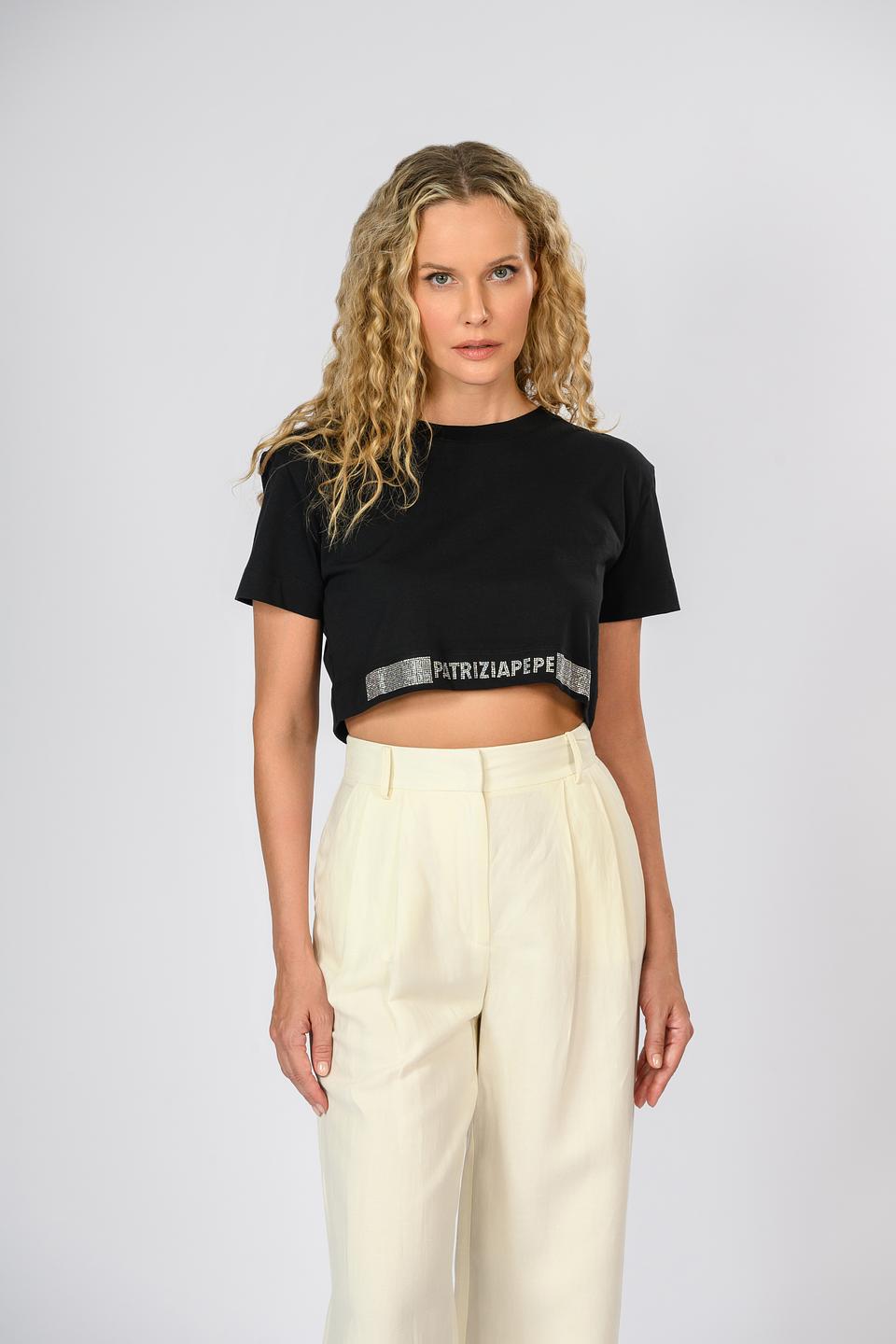 Футболка Patrizia Pepe укороченная черная