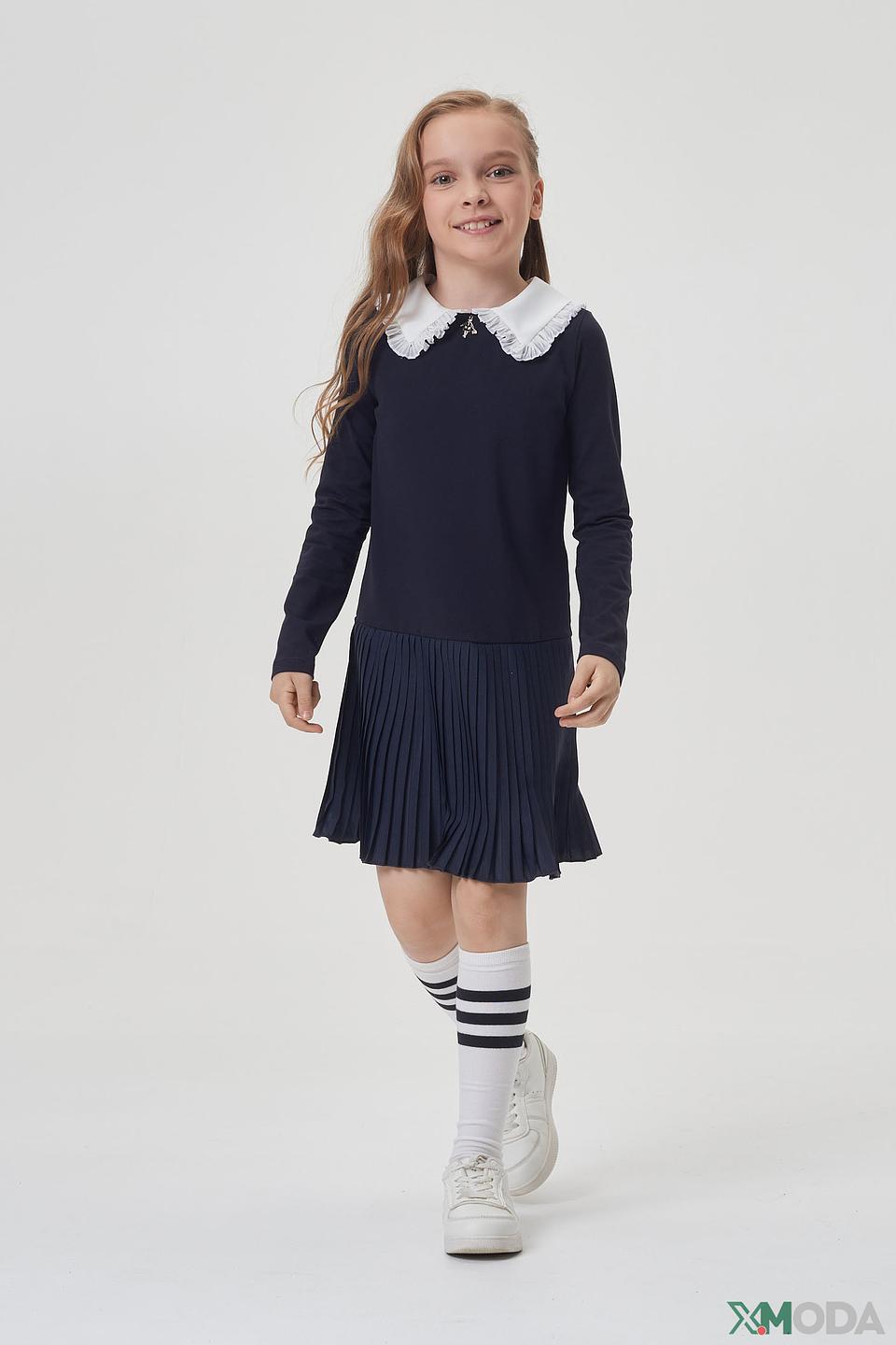 Платье Choupette, тёмно-синее, с белым воротником