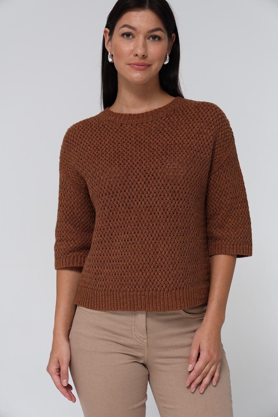 Пуловер Lecomte коричневый с ажурной вязкой