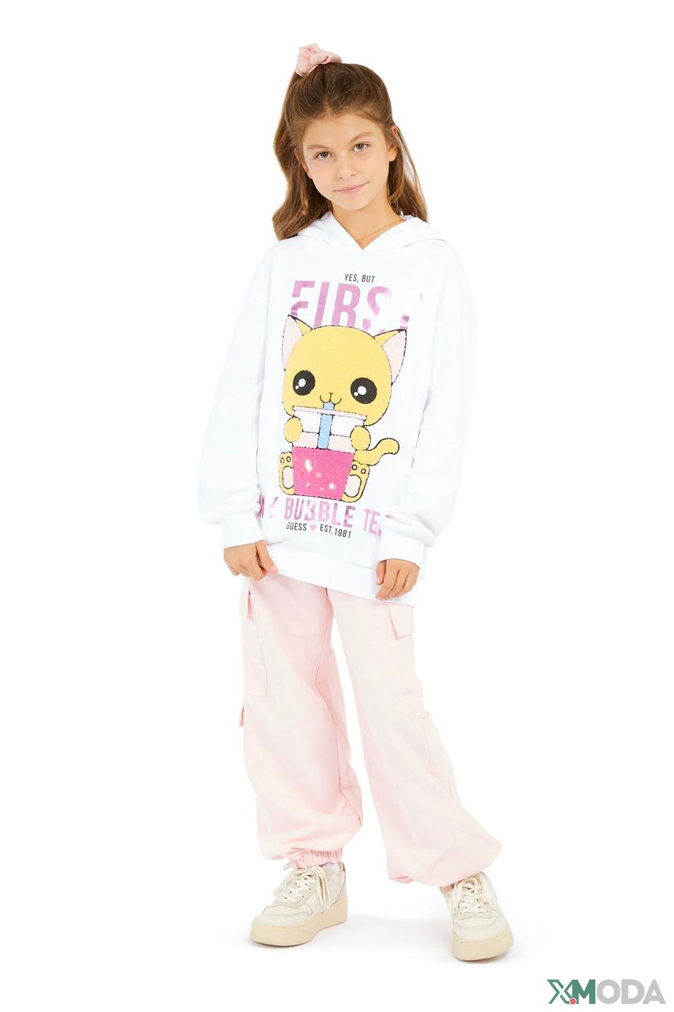 Толстовка Guess дев. с котиком белый