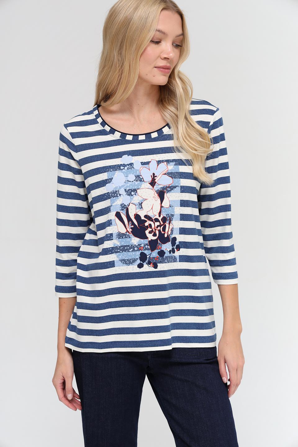 Футболка Olsen в полоску с принтом