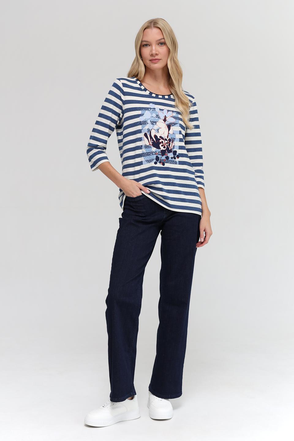 Футболка Olsen в полоску с принтом