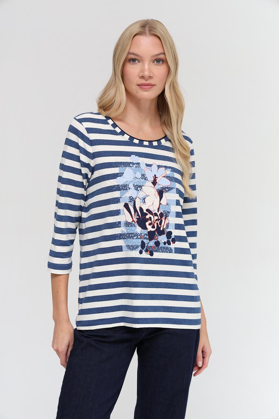 Футболка Olsen в полоску с принтом