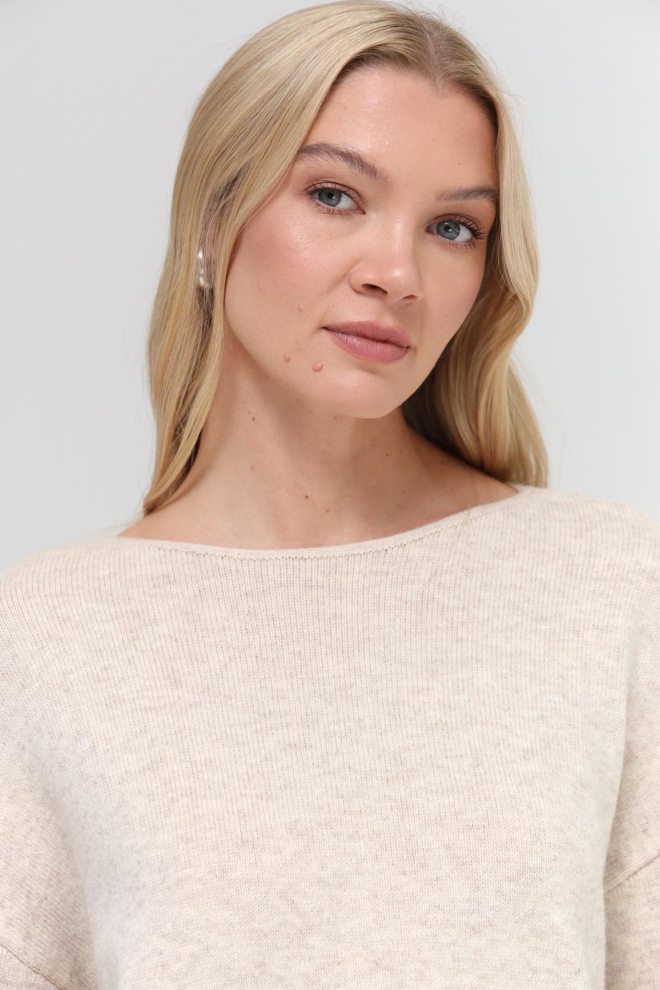 Пуловер Oui в полоску бежевый