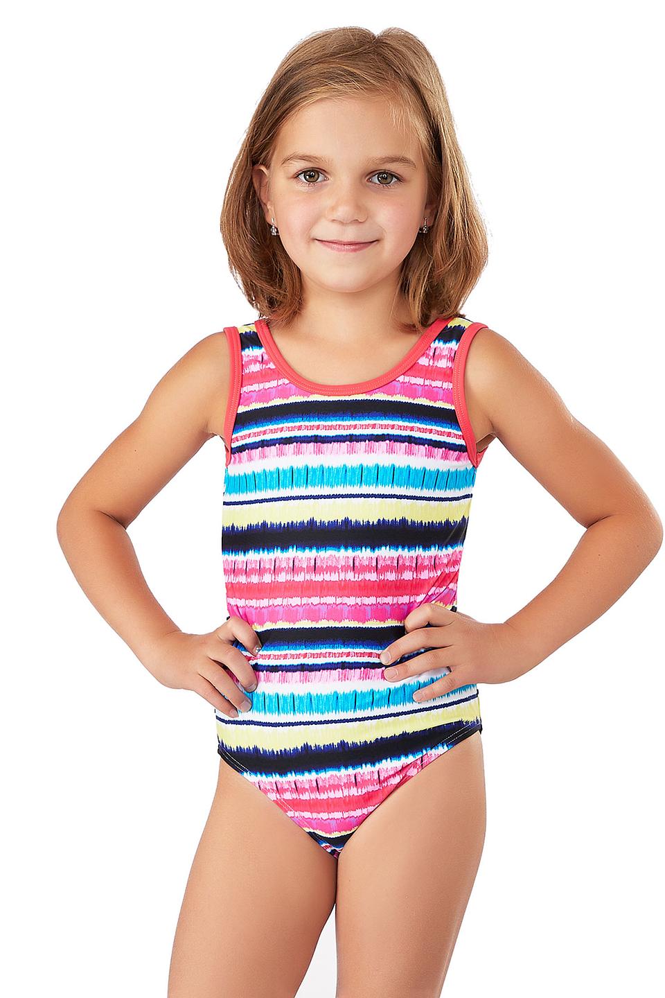 Детский купальник Lowry разноцветный в полоску с красной окантовкой