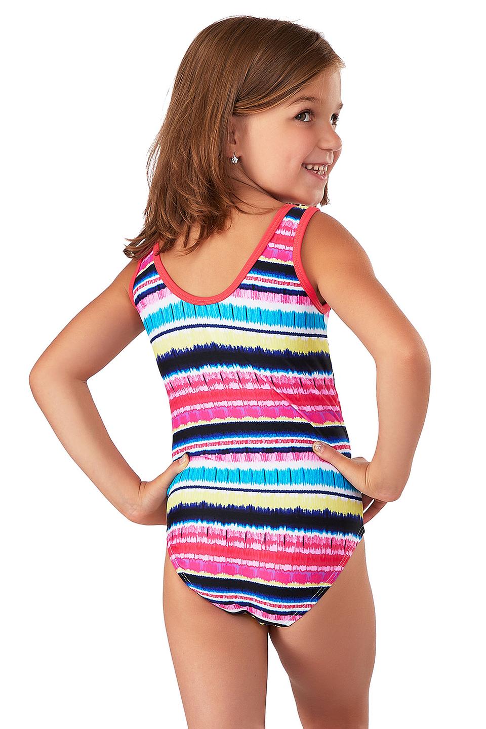Детский купальник Lowry разноцветный в полоску с красной окантовкой