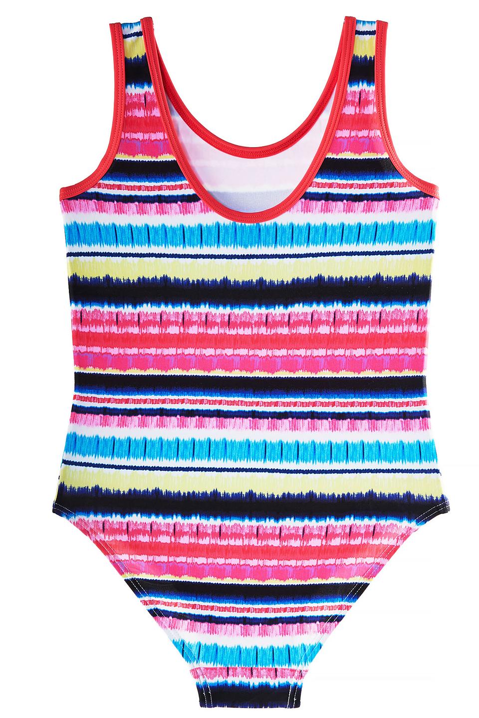 Детский купальник Lowry разноцветный в полоску с красной окантовкой
