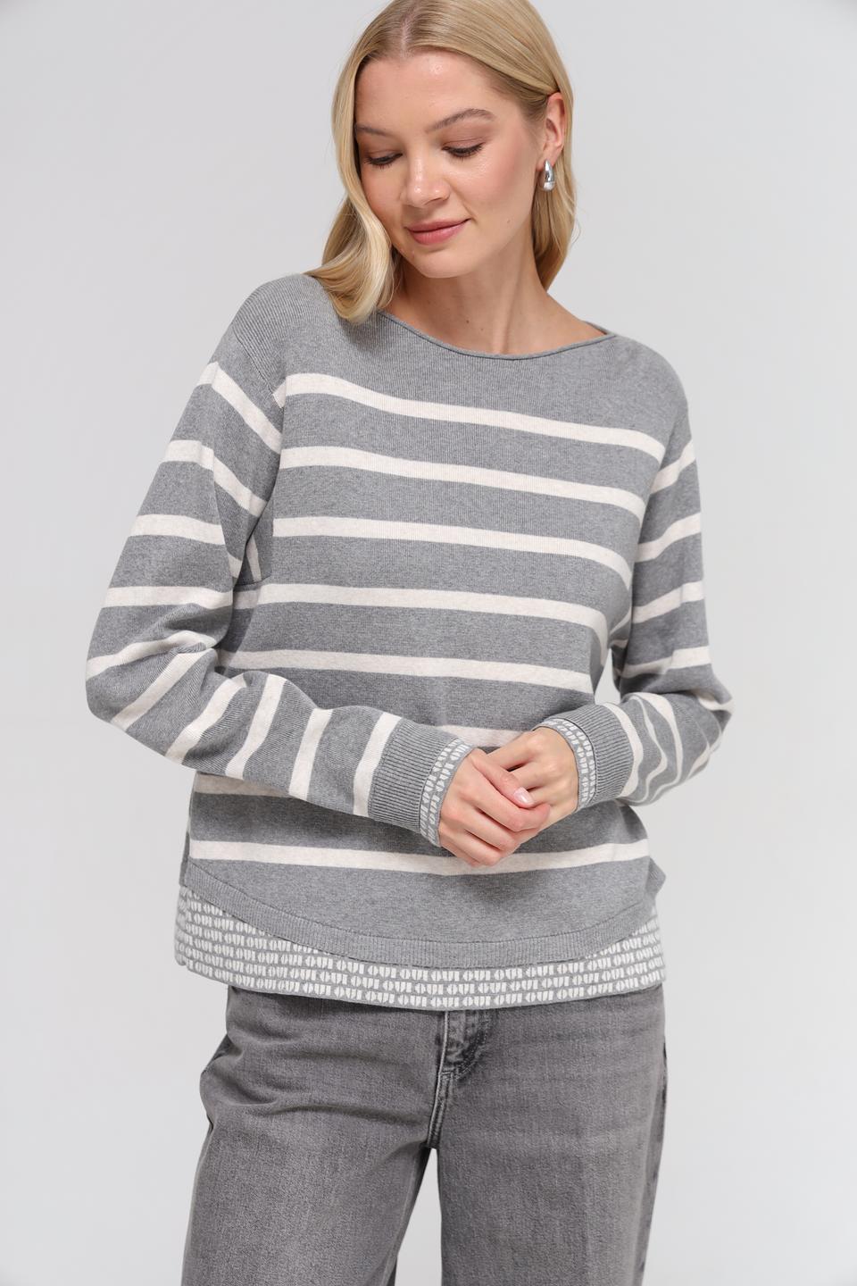 Пуловер Oui в полоску серый
